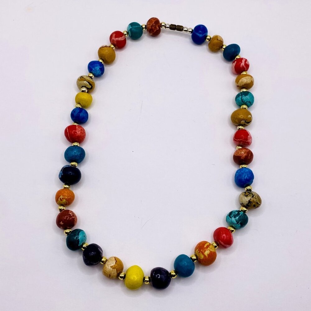 Multi Color Gold Tone Beaded Necklace 16" Colorful